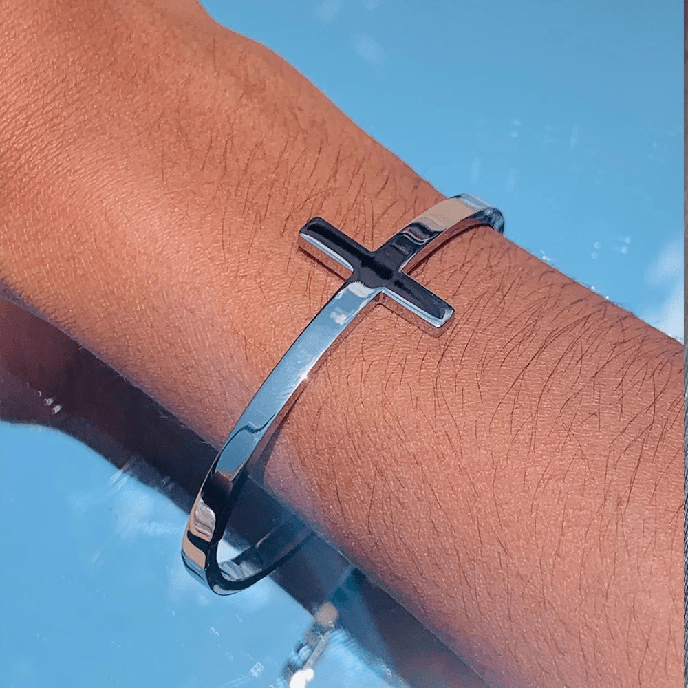 Christianartworkshop Brazalete con cruz de plata, brazalete religioso - image 6