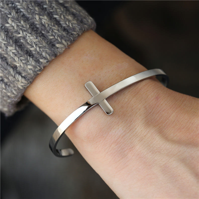 Christianartworkshop Brazalete con cruz de plata, brazalete religioso - Plata - image 0