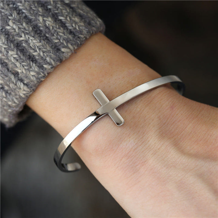 Christianartworkshop Brazalete con cruz de plata, brazalete religioso - Plata - image 0