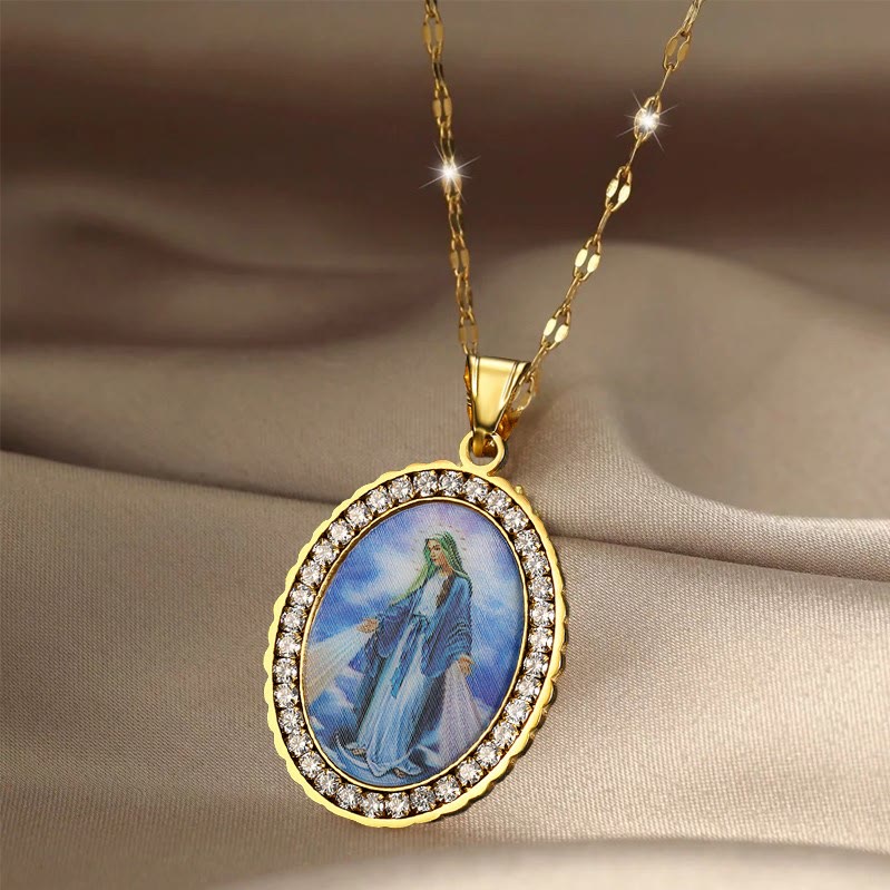Christianartworkshop Collar con imagen de la Virgen María, joyería con icono religioso - image 1