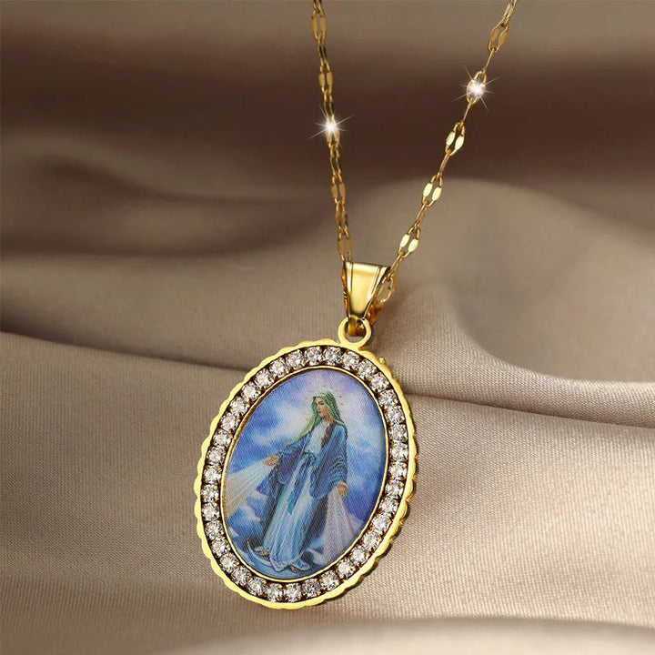 Christianartworkshop Collar con imagen de la Virgen María, joyería con icono religioso - image 1