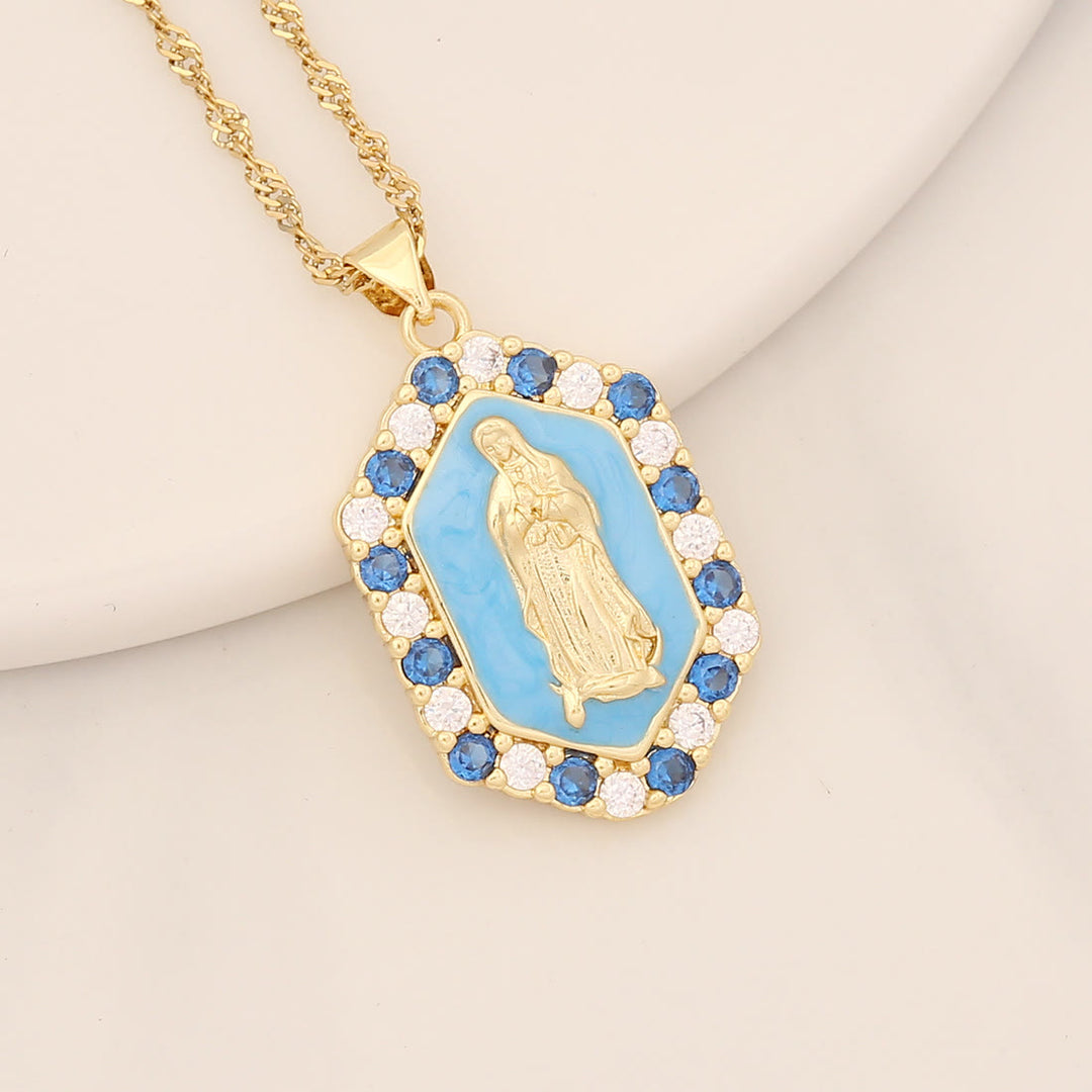 Christianartworkshop Exquisito collar con circonitas microincrustadas de la Virgen María - Azul cielo - image 3