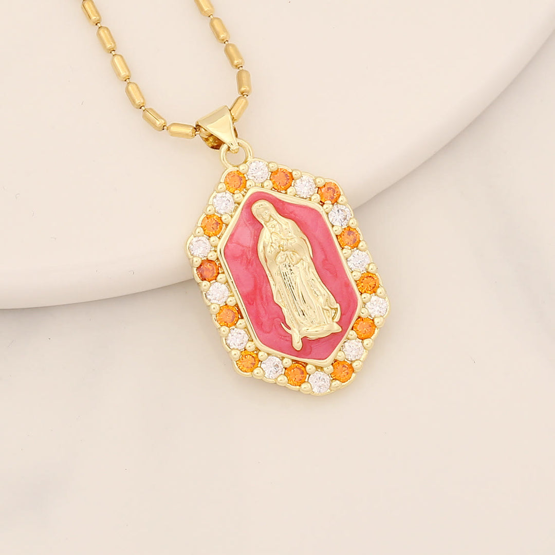 Christianartworkshop Exquisito collar con circonitas microincrustadas de la Virgen María - Rojo mandarina - image 2