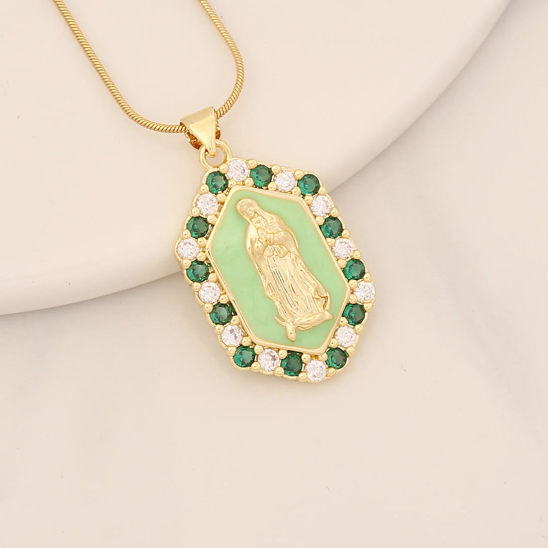 Christianartworkshop Exquisito collar con circonitas microincrustadas de la Virgen María - Verde - image 4