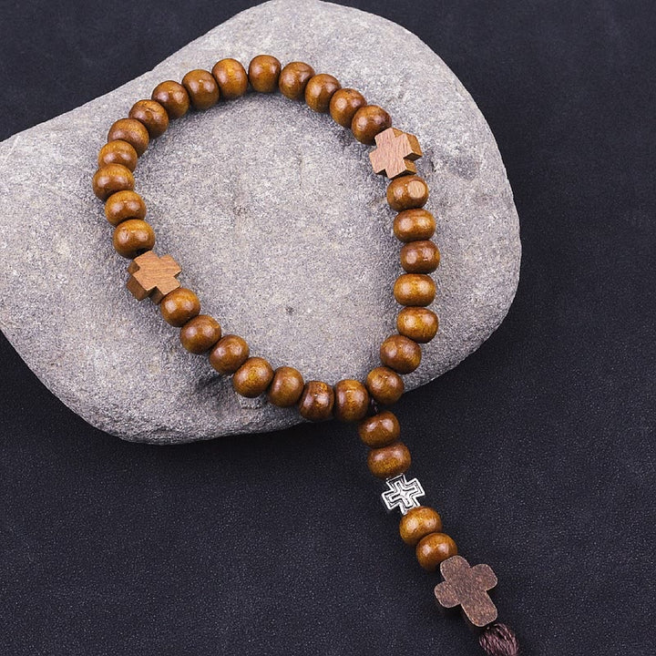 Rosario con borla de cuentas de madera para bautismo de Cristo - image 3
