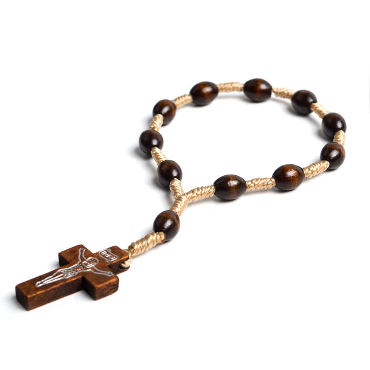 Rosario de madera maciza con cruz pequeña para bautismo con los dedos - image 3