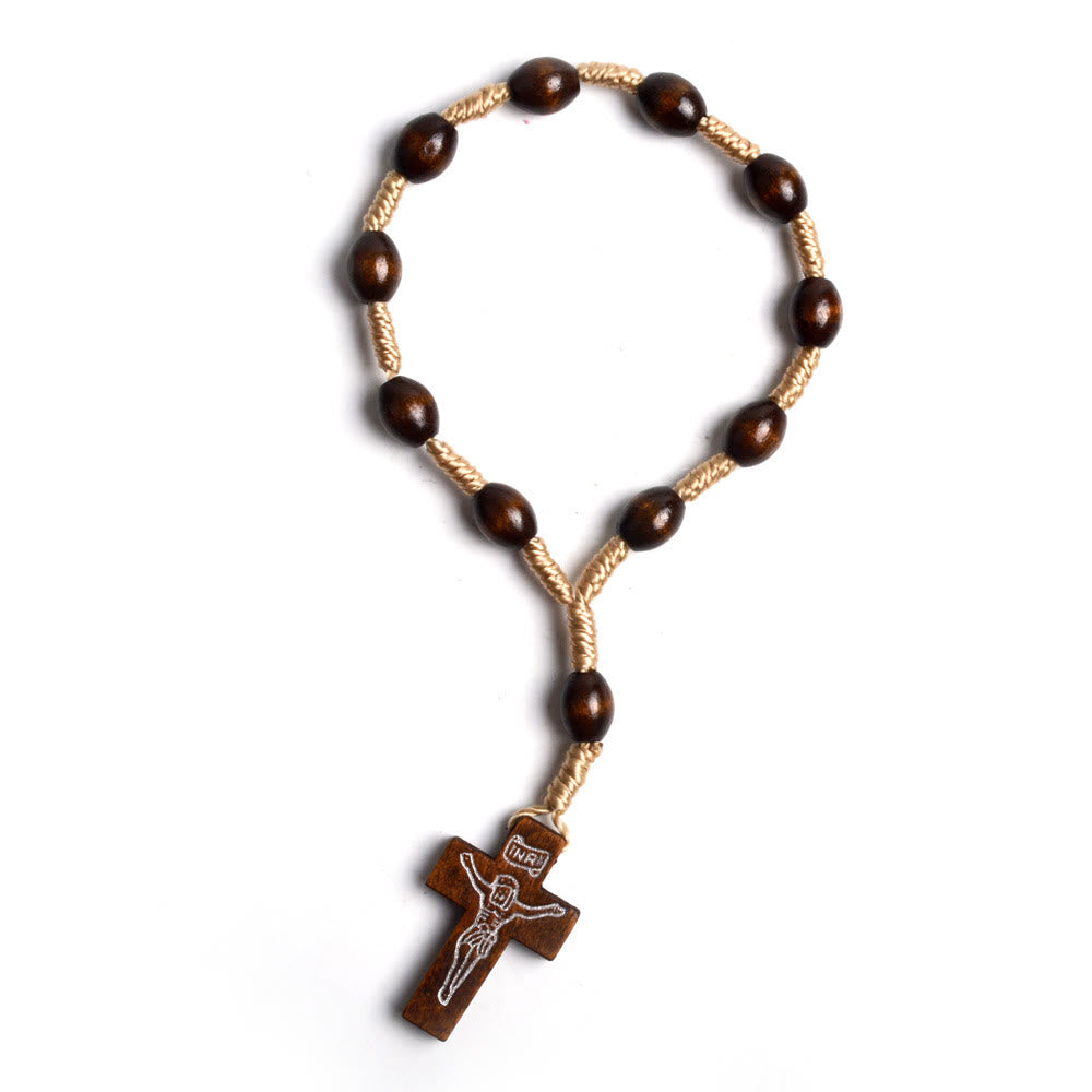 Rosario de madera maciza con cruz pequeña para bautismo con los dedos - image 2