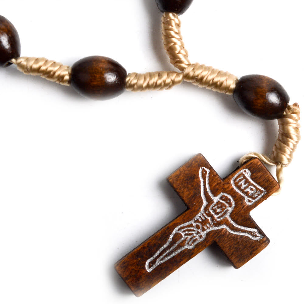 Rosario de madera maciza con cruz pequeña para bautismo con los dedos - image 1