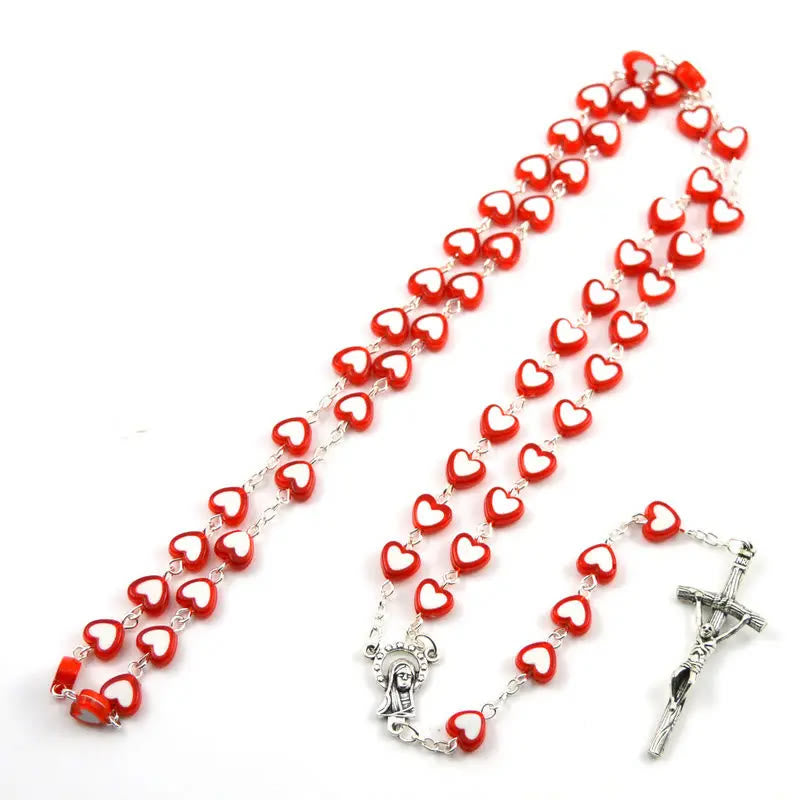 Rosario colorido con forma de corazón y cruz de Jesús - image 1