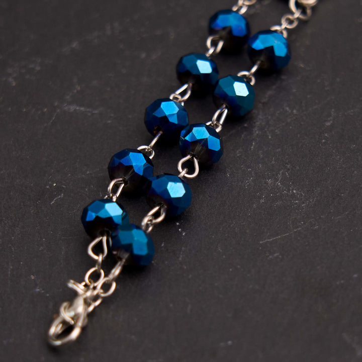 Pulsera de rosario de la Virgen María con piedras preciosas de cristal azul - image 3