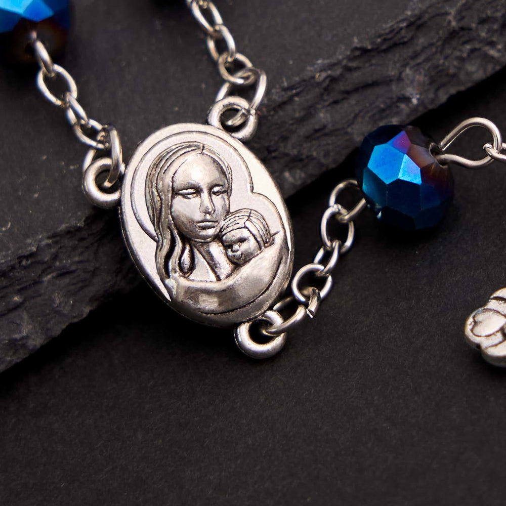 Pulsera de rosario de la Virgen María con piedras preciosas de cristal azul - image 1