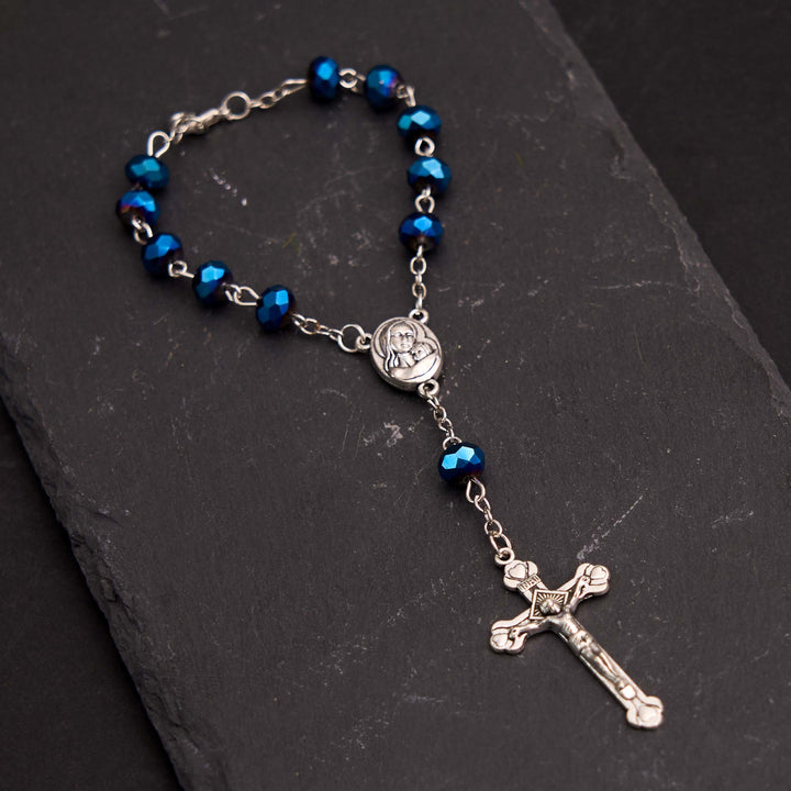 Pulsera de rosario de la Virgen María con piedras preciosas de cristal azul - Azul marino - image 0