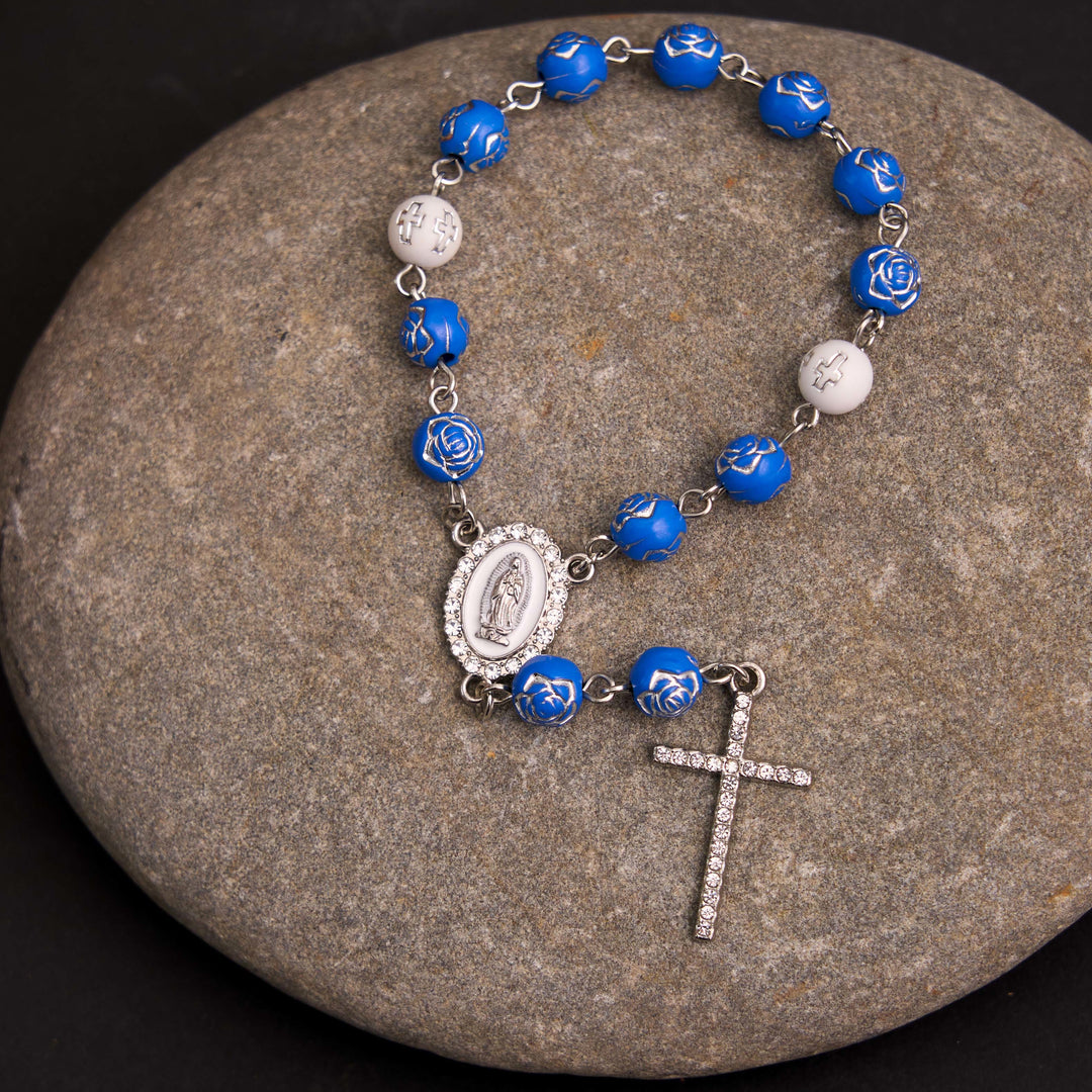 Rosario con cruz de cuentas de rosa de Nuestra Señora de Guadalupe - Azul - image 4