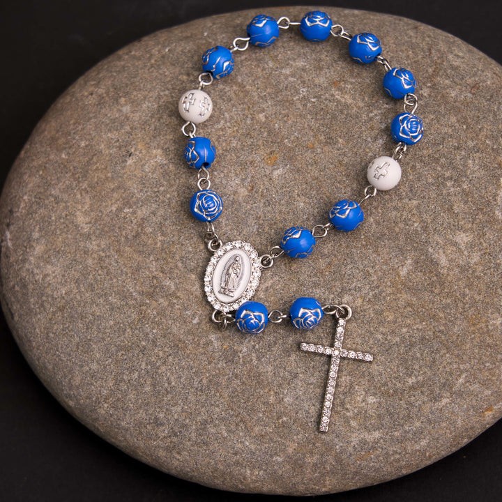 Rosario con cruz de cuentas de rosa de Nuestra Señora de Guadalupe - Azul - image 4