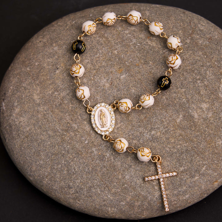 Rosario con cruz de cuentas de rosa de Nuestra Señora de Guadalupe - Blanco - image 0