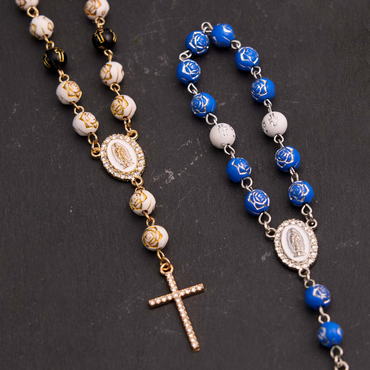 Rosario con cruz de cuentas de rosa de Nuestra Señora de Guadalupe - image 1