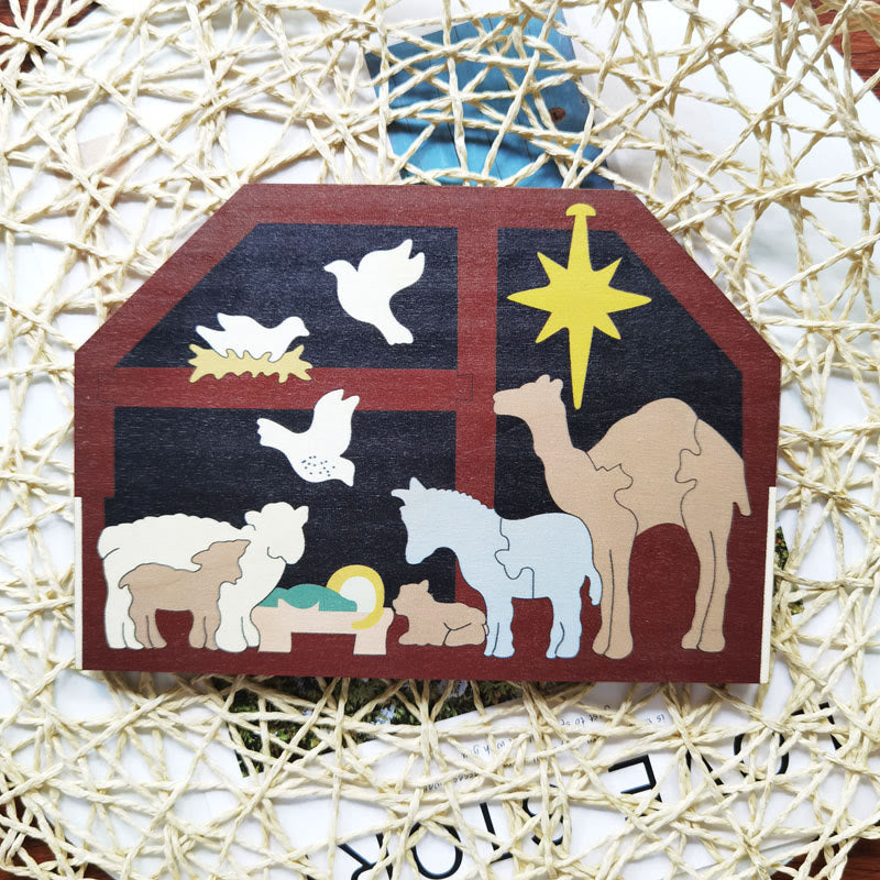 Rompecabezas de madera del pesebre de la Natividad - Tema de camellos - image 0
