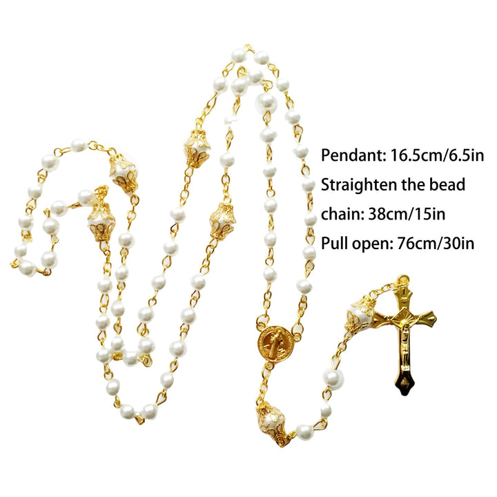ChristianartworkshopRosario con medalla de San Benito y crucifijo de 6 mm, cadena de aleación de perlas blancas redondas. - image 6