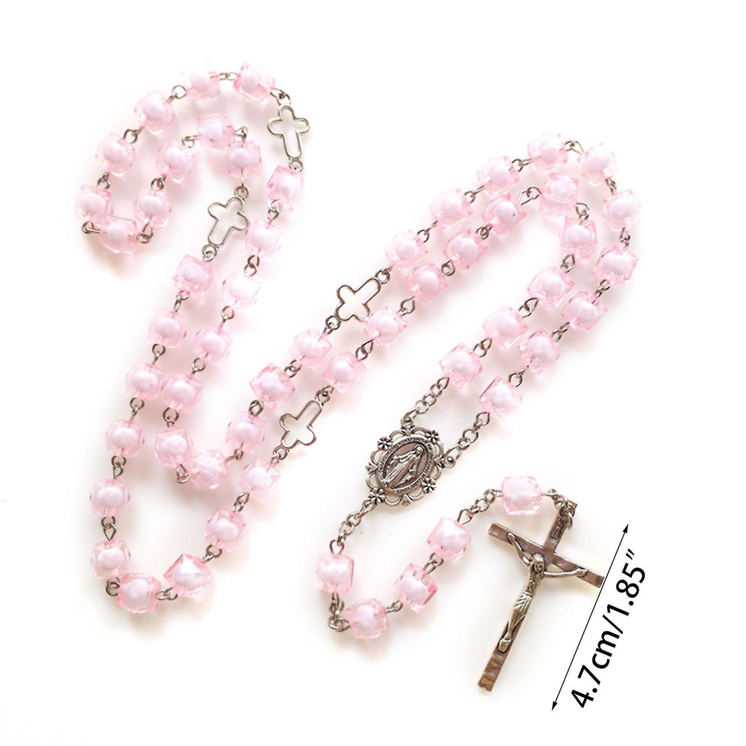 Christianartworkshop Rosario con Medalla Milagrosa y Crucifijo de 8 mm de diámetro, de cadena de aleación acrílica rosa. - image 2