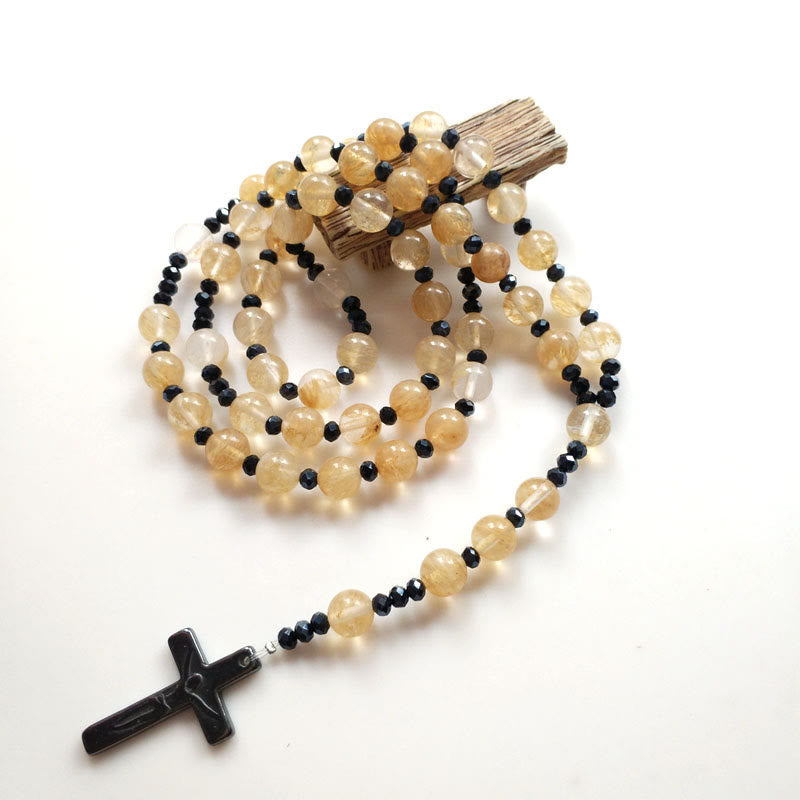 Christianartworkshop Rosario con crucifijo, gema redonda dorada de 8 mm y cordón de nailon - image 1