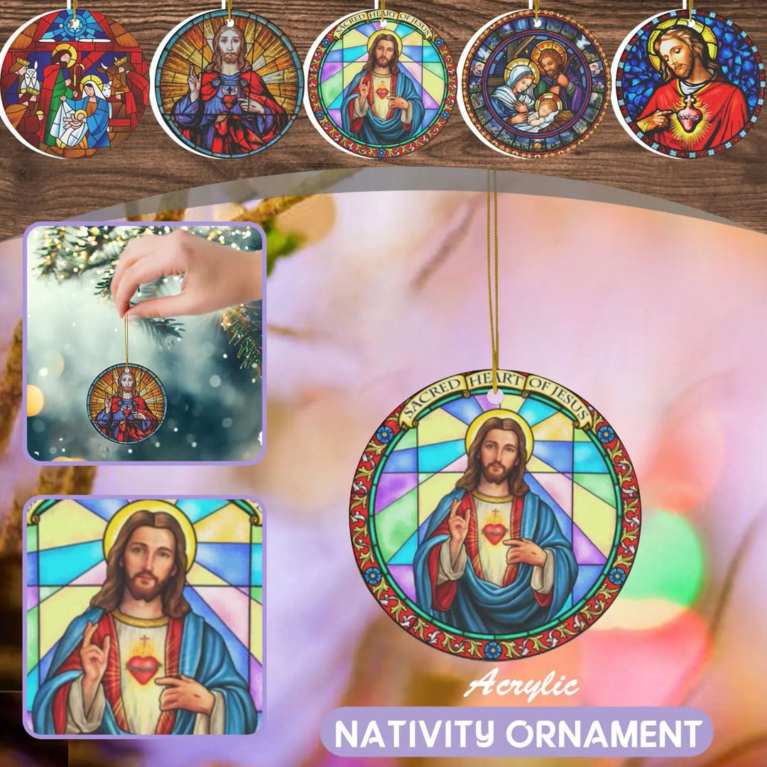 Christianartworkshop 5 adornos con escenas cristianas al estilo de vidrieras - Estilo 1 - Cerámica - image 0