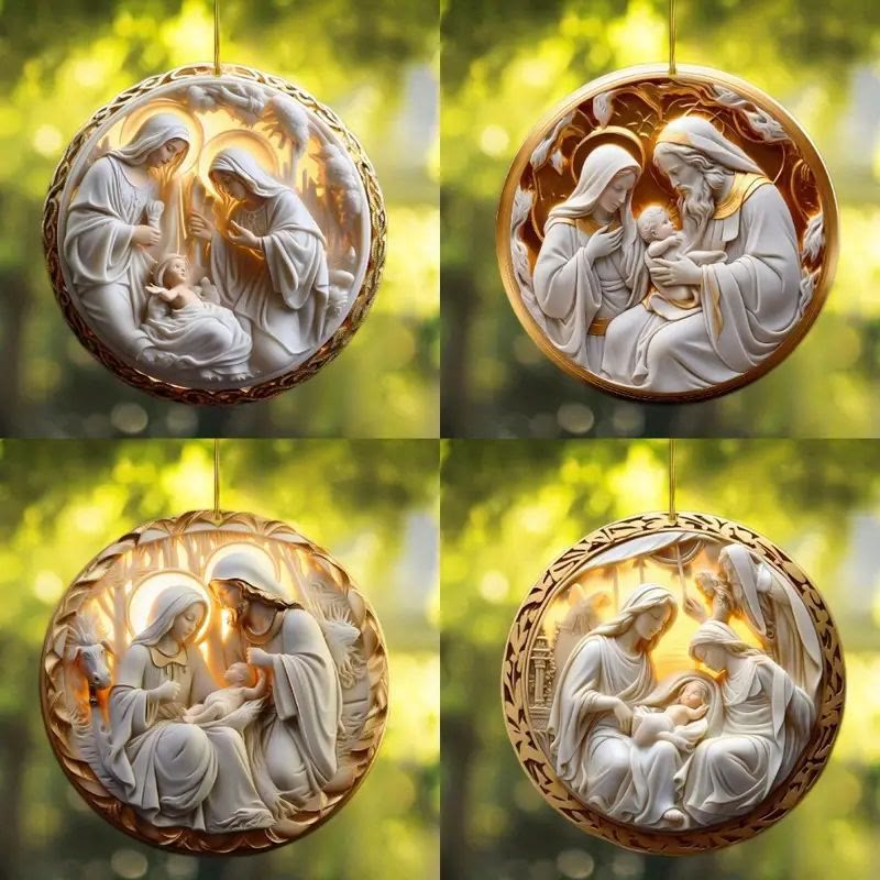 Christianartworkshop 4 estilos de escultura cubista: Adornos colgantes de la Natividad de la Sagrada Familia - Estilo 1 - Acrílico - image 0
