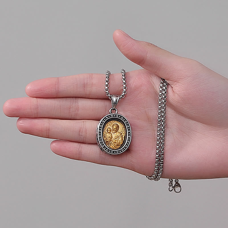 ChristianartworkshopCollar con colgante de medalla de Cristo Santo de oro y collar de titanio - image 3
