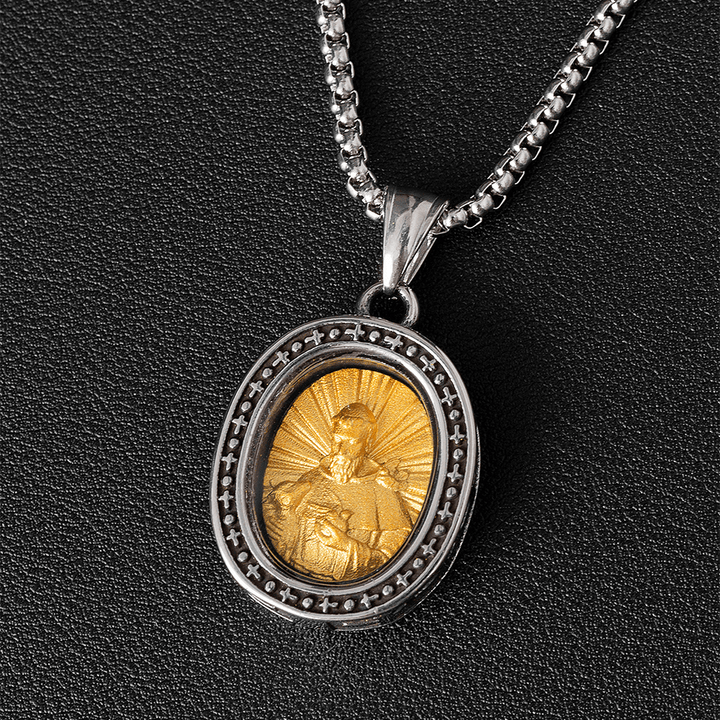 ChristianartworkshopCollar con colgante de medalla de Cristo Santo de oro y collar de titanio - San Francisco - image 11
