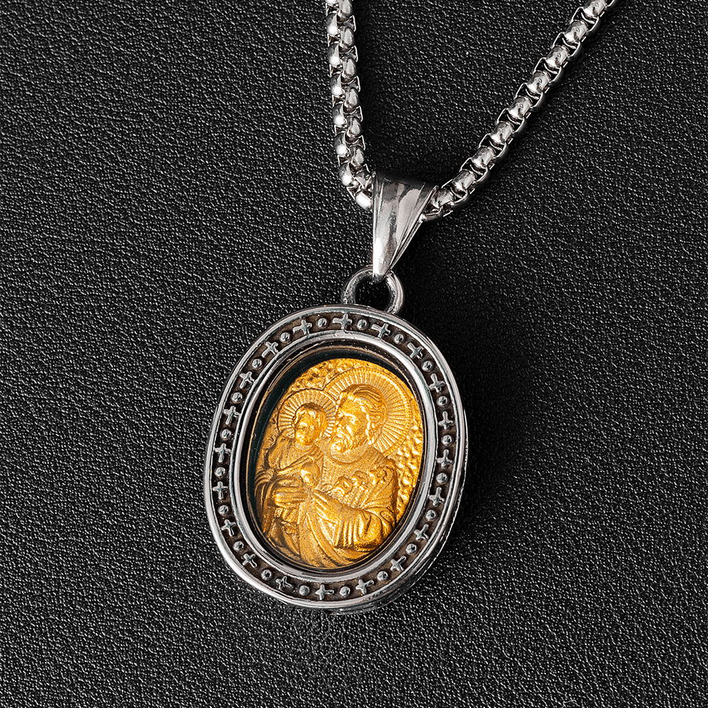 ChristianartworkshopCollar con colgante de medalla de Cristo Santo de oro y collar de titanio - San Antonio - image 9