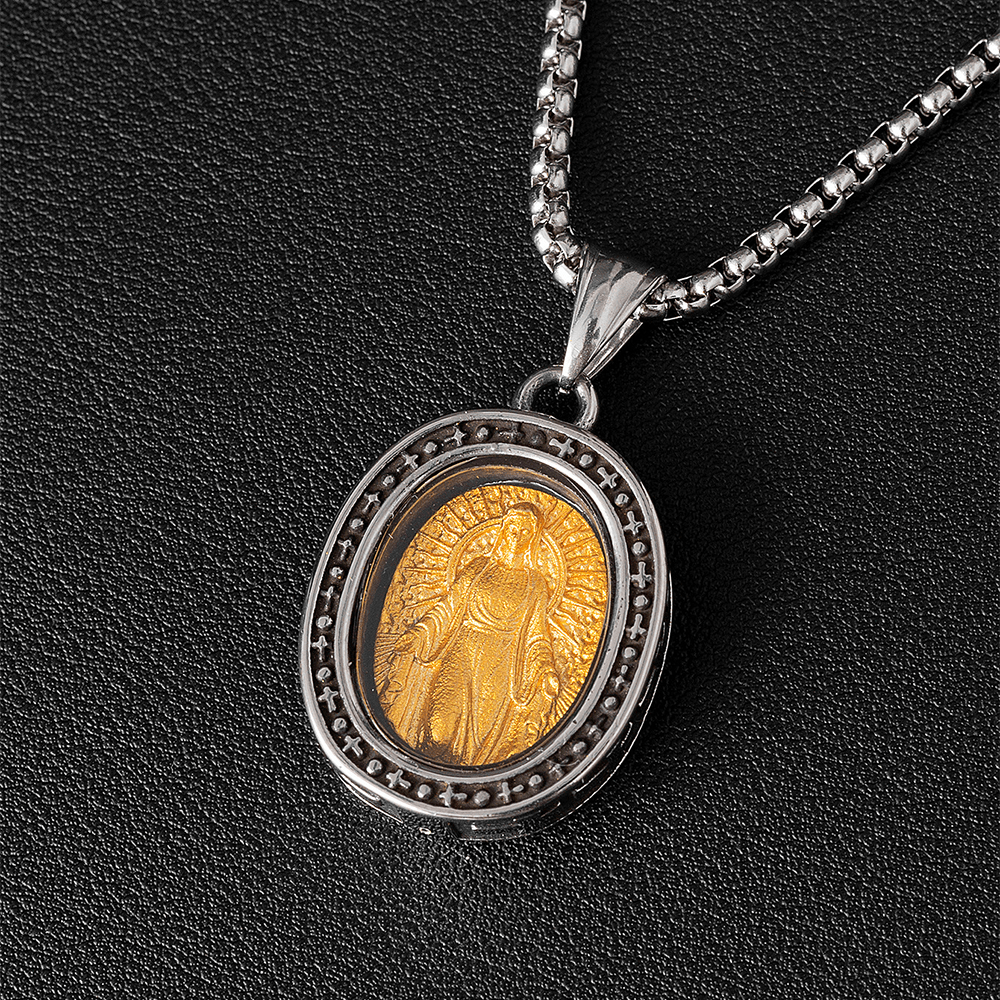 ChristianartworkshopCollar con colgante de medalla de Cristo Santo de oro y collar de titanio - Medalla Milagrosa - image 0