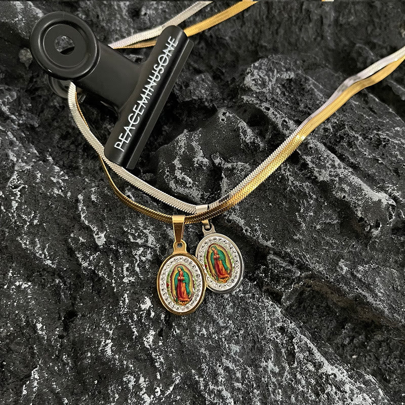 ChristianartworkshopCollar colorido con cadena de hueso de serpiente de Nuestra Señora de Guadalupe - image 1