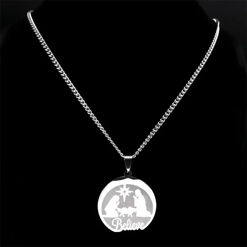 Christianartworkshop Collar de plata con la Natividad y la fe, regalo de Navidad. - image 2