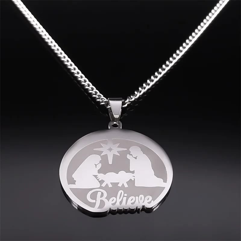Christianartworkshop Collar de plata con la Natividad y la fe, regalo de Navidad. - image 1