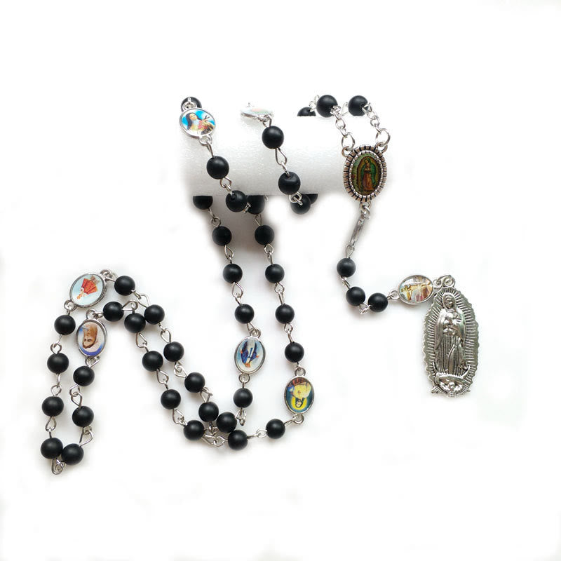 Christianartworkshop Rosario de Nuestra Señora de Guadalupe de ágata negra redonda de 6 mm con cadena de aleación - image 2