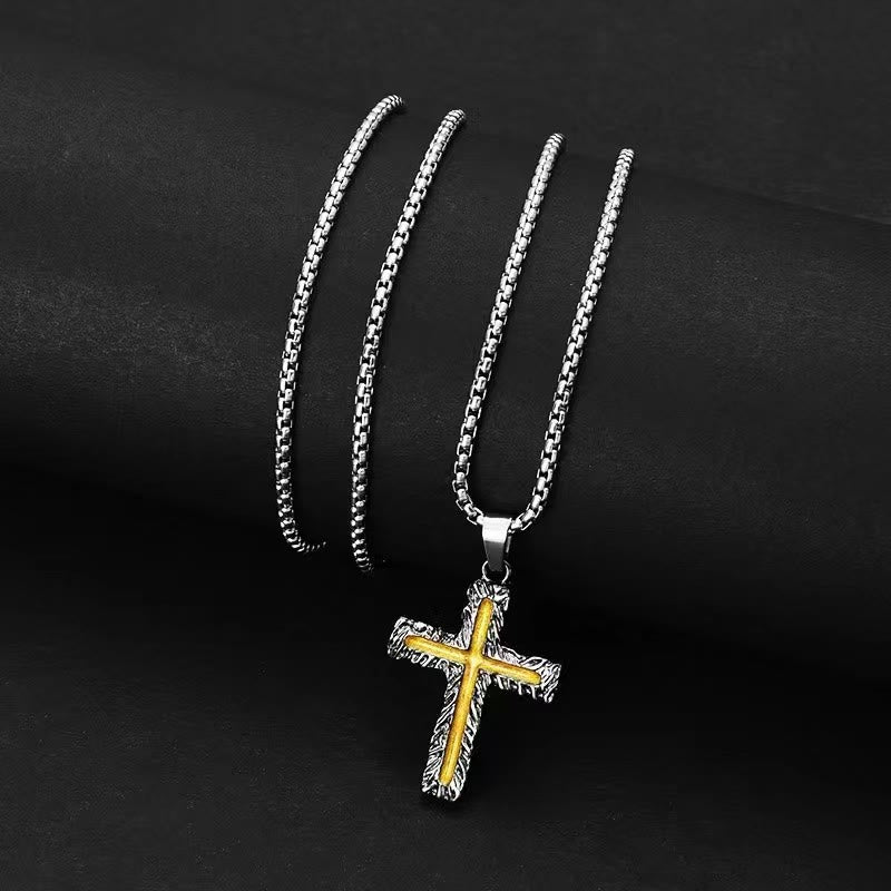 Christianartworkshop Collar con colgante de cruz de lava plateada y dorada de estilo minimalista - image 1