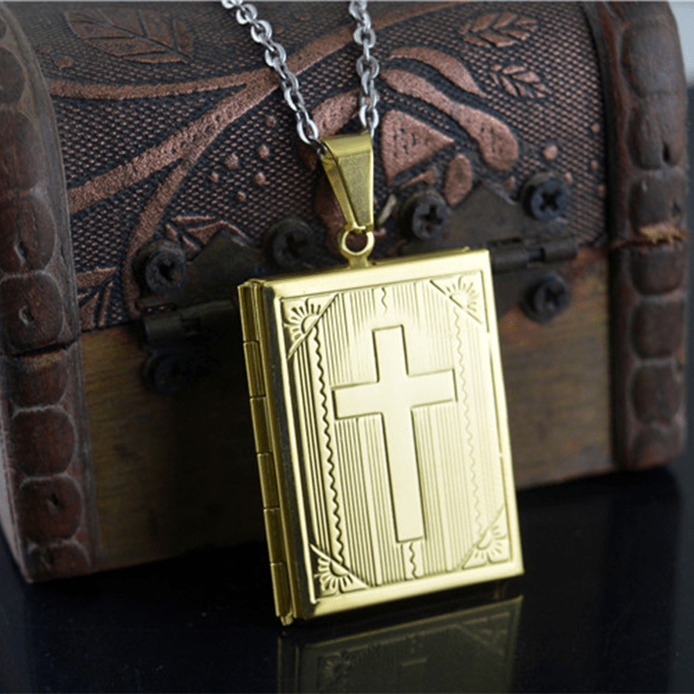 Christianartworkshop Collar con colgante en forma de Biblia que se abre, de estilo práctico. - Dorado - image 0