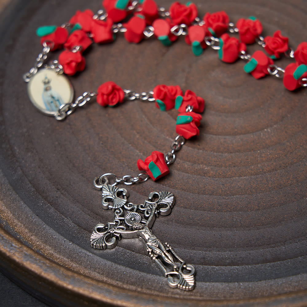 Rosario cristiano con cuentas en forma de rosa y oración a la Virgen María - image 5