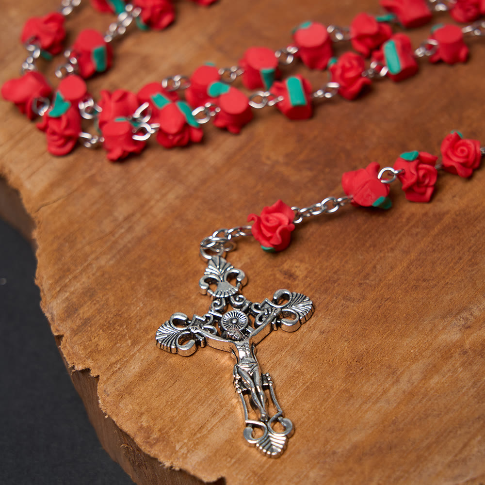 Rosario cristiano con cuentas en forma de rosa y oración a la Virgen María - image 3