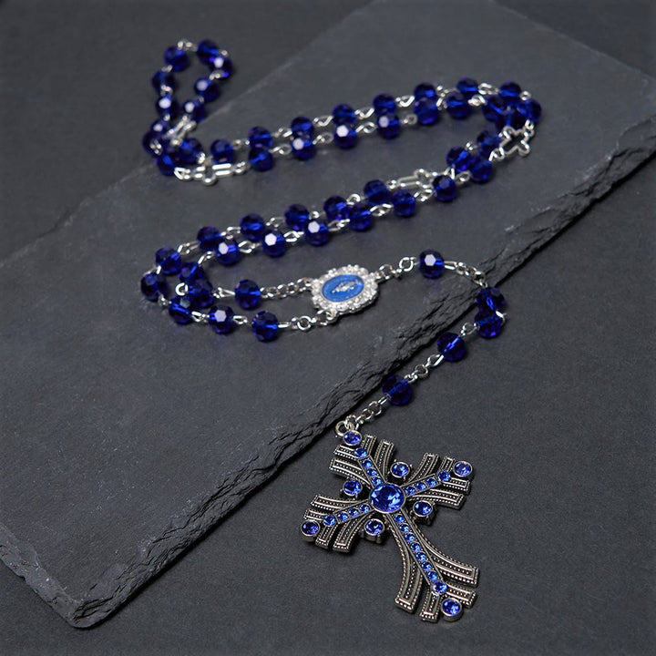 Christianartworkshop Rosario con medalla milagrosa y cruz de poliedro de 8 mm, cadena de aleación de cristal azul. - image 8