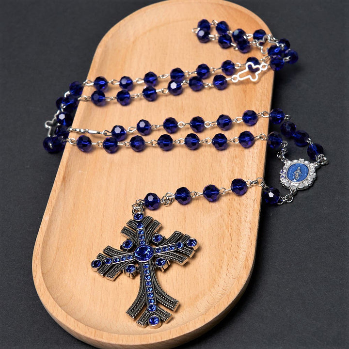 Christianartworkshop Rosario con medalla milagrosa y cruz de poliedro de 8 mm, cadena de aleación de cristal azul. - image 10