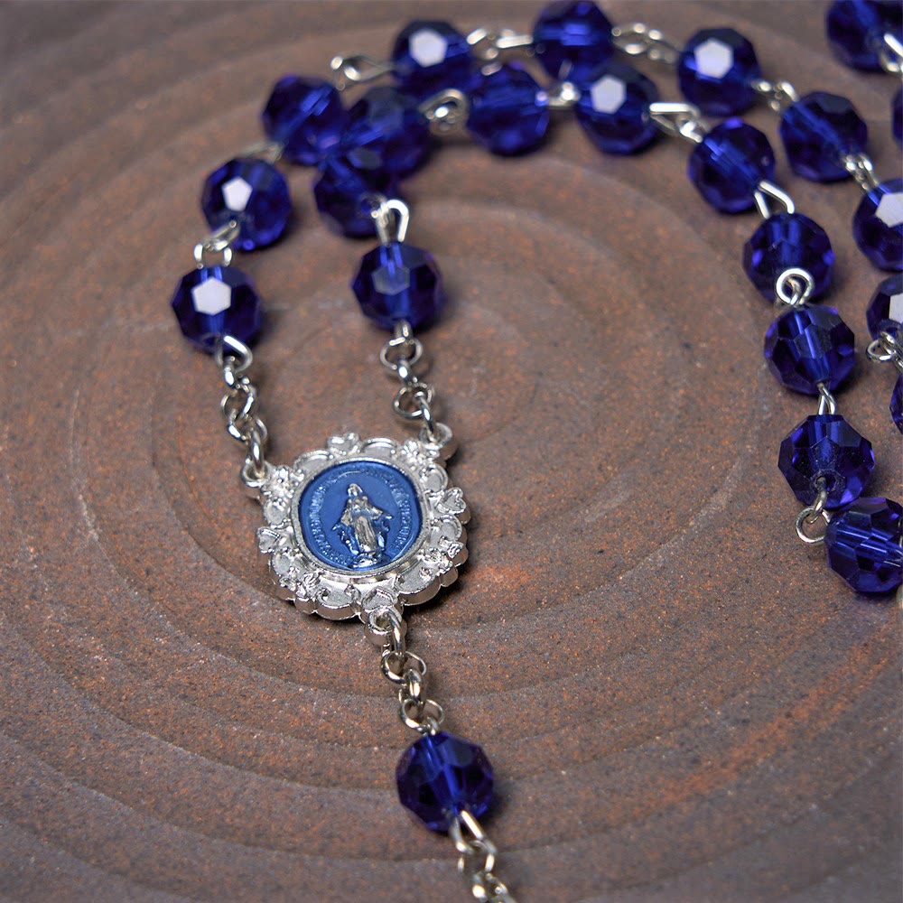 Christianartworkshop Rosario con medalla milagrosa y cruz de poliedro de 8 mm, cadena de aleación de cristal azul. - image 13