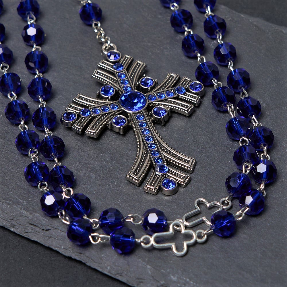 Christianartworkshop Rosario con medalla milagrosa y cruz de poliedro de 8 mm, cadena de aleación de cristal azul. - image 12