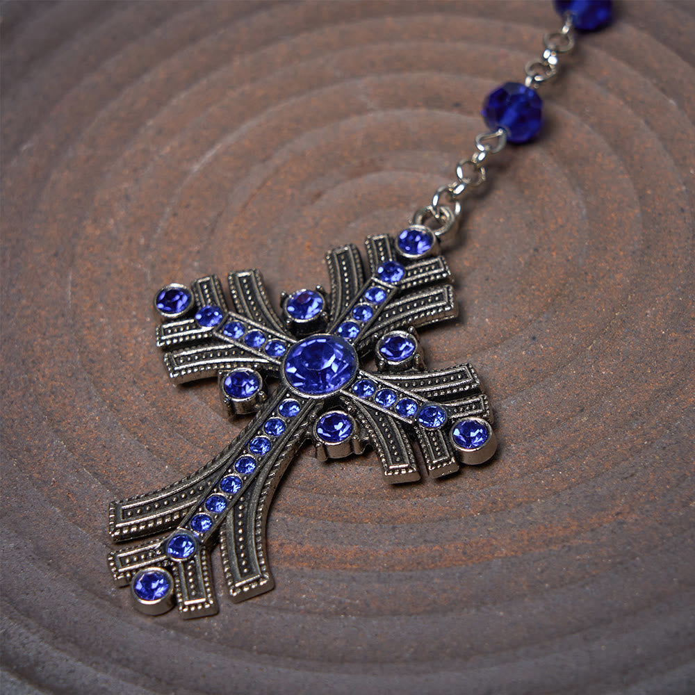 Christianartworkshop Rosario con medalla milagrosa y cruz de poliedro de 8 mm, cadena de aleación de cristal azul. - image 14