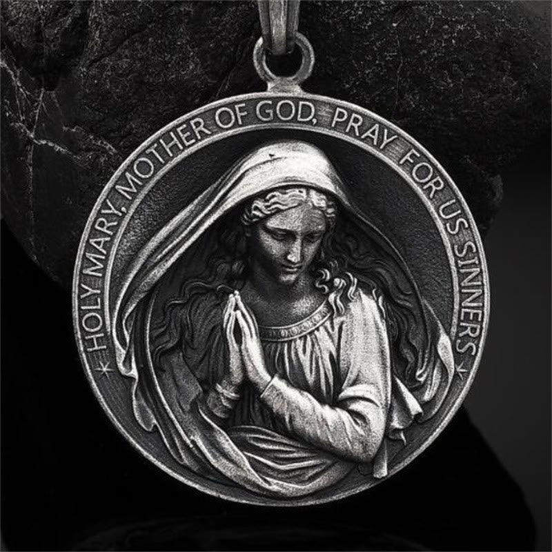 ChristianartworkshopCollar con colgante de la Virgen María estilo retro con la frase "Ruega por nosotros" - image 1