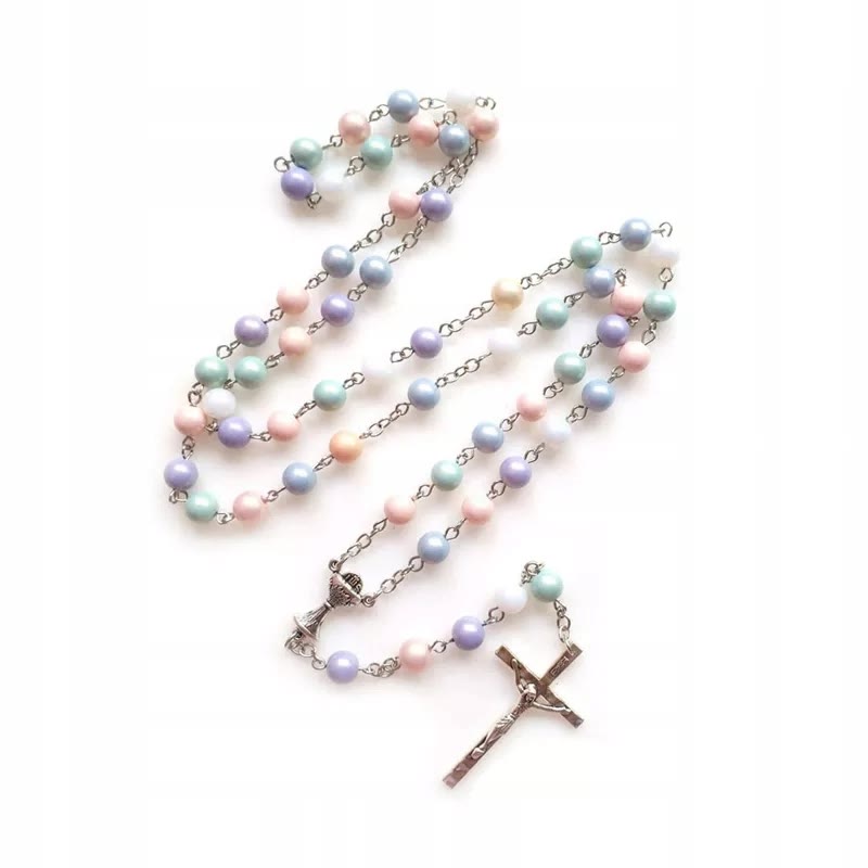 Christianartworkshop Rosario con cadena de aleación acrílica multicolor redonda de 8 mm, con el Santo Grial y el Crucifijo. - image 3