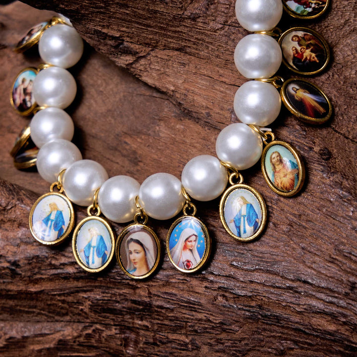 Christianartworkshop Pulsera de perlas con medallas de San Jesucristo y María de estilo retro - image 7