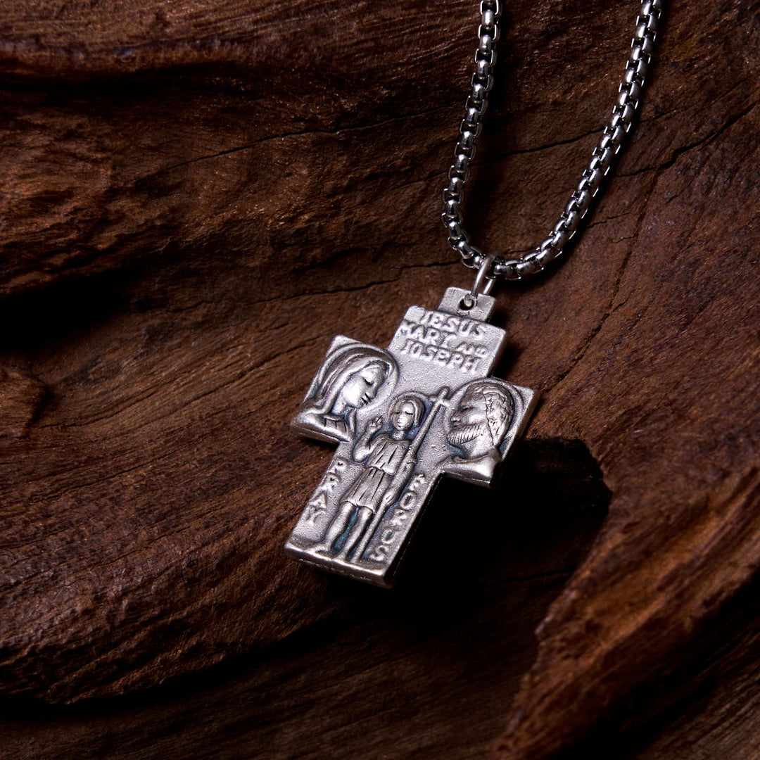 Christianartworkshop Collar con colgante de aleación de estilo clásico con cruz de Jesús, María y José. - Plata - image 0