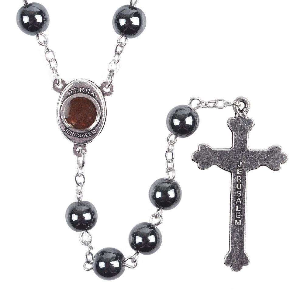 Christianartworkshop Rosario con cadena de aleación de hematita negra redonda de 8 mm, Virgen con el Niño y Crucifijo. - image 2
