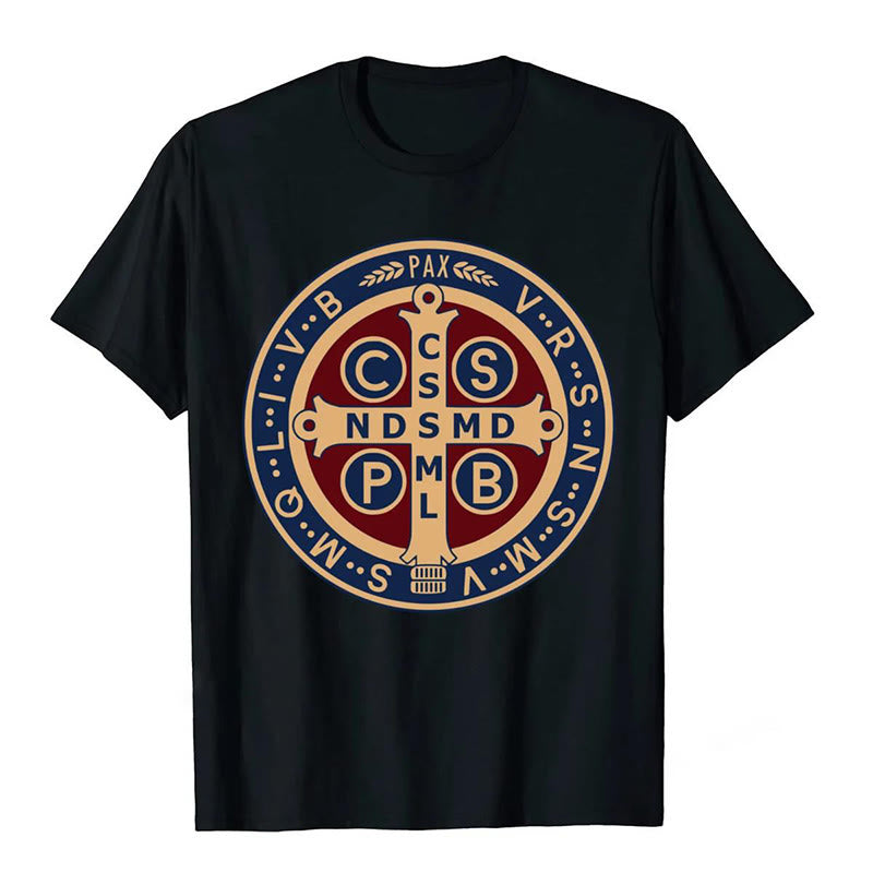 Christianartworkshop Camiseta de manga corta con el icono del protector de San Benito, de estilo clásico y color llamativo. - Negro - 2XL - image 0
