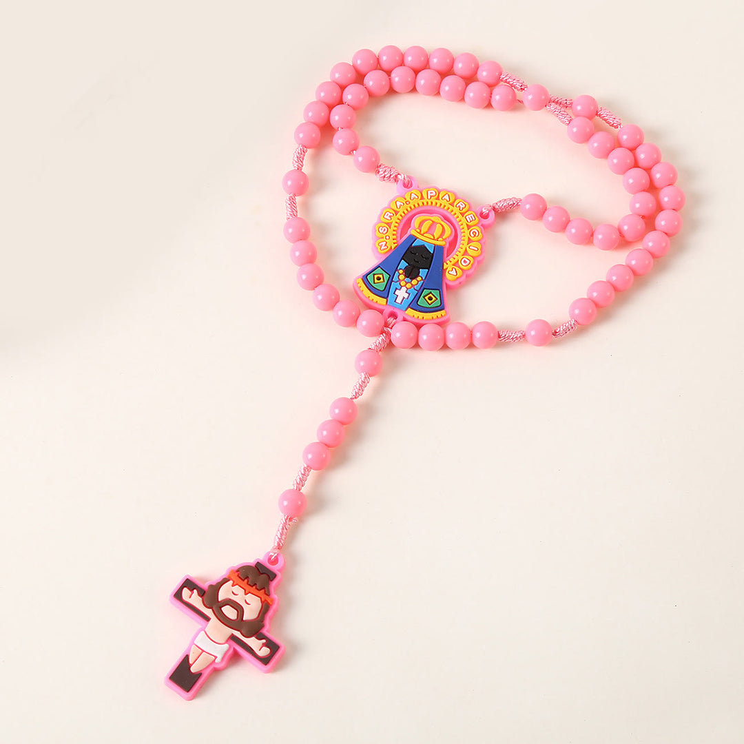 Christianartworkshop Rosario infantil con ángel de la guarda y crucifijo de 8 mm de diámetro, de cordón de nailon acrílico rosa/azul. - image 4